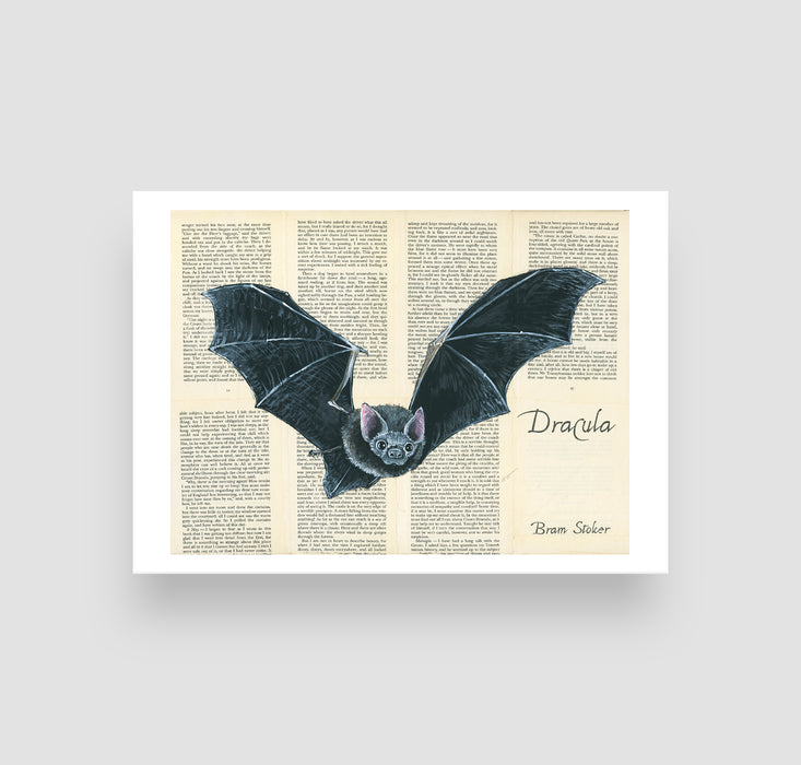 5" x 7" Paper Print of a Bat on Dracula Book Pages