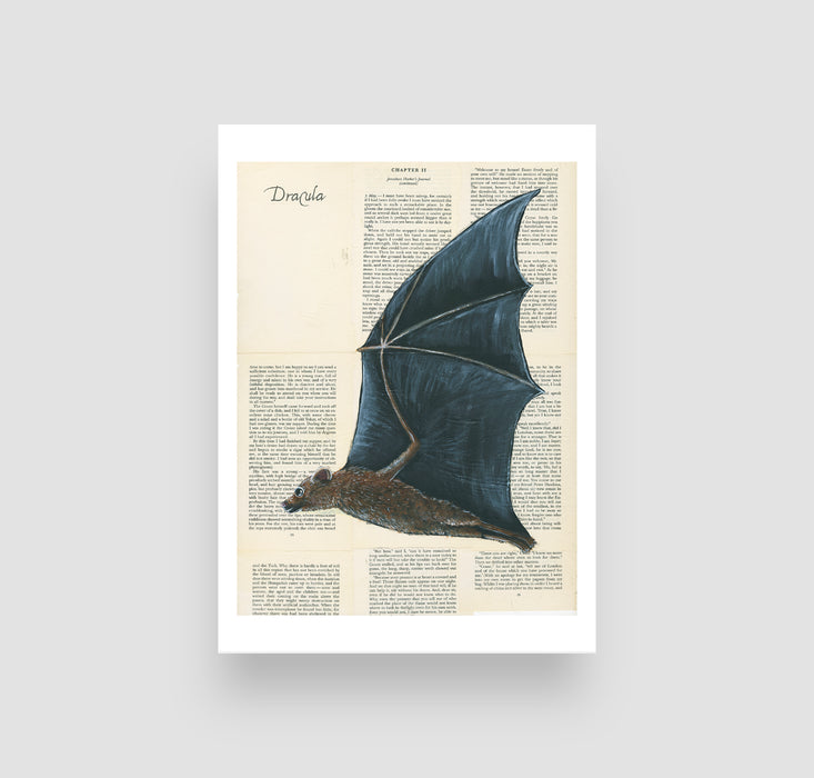 5" x 7" Paper Print of a Bat on Dracula Book Pages