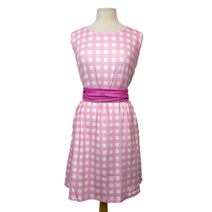 Pink Gingham Tie Wrap Dress with Pockets