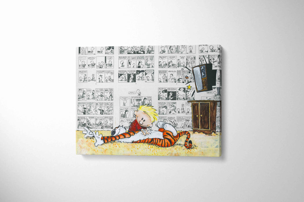 Canvas Print of a Boy and his Tiger Saturday Snuggles