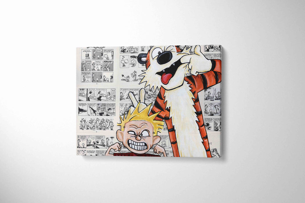 Canvas Print of a Boy and his Tiger Funny Faces