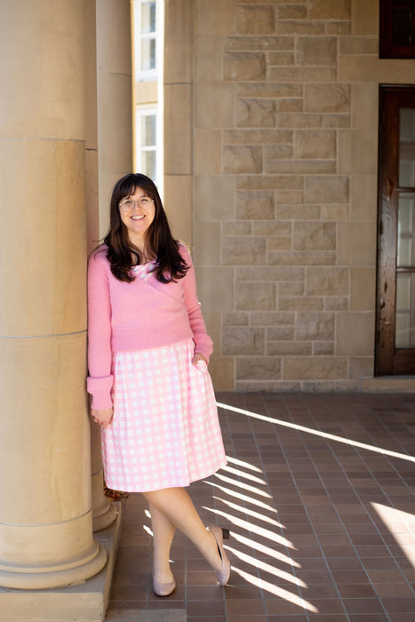Pink Gingham Tie Wrap Dress with Pockets