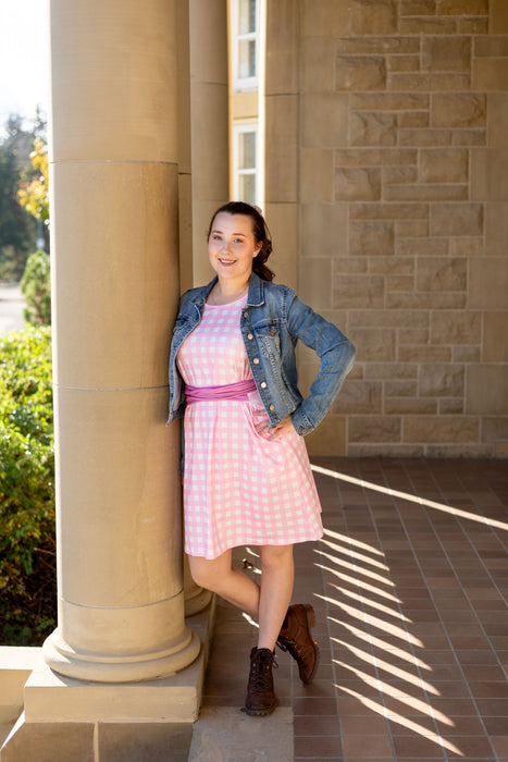 Pink Gingham Tie Wrap Dress with Pockets
