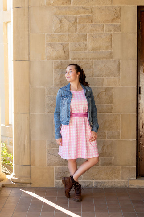 Pink Gingham Tie Wrap Dress with Pockets