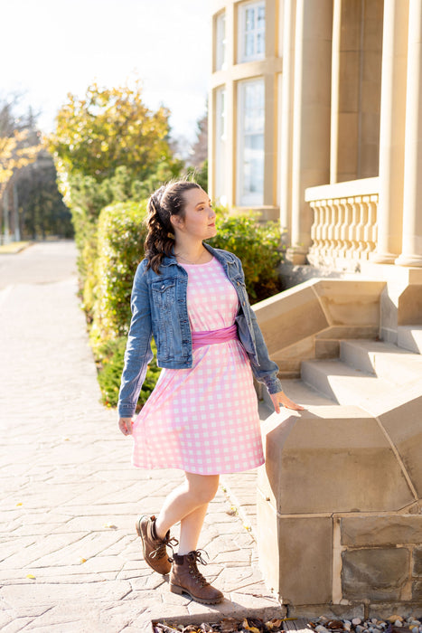 Pink Gingham Tie Wrap Dress with Pockets
