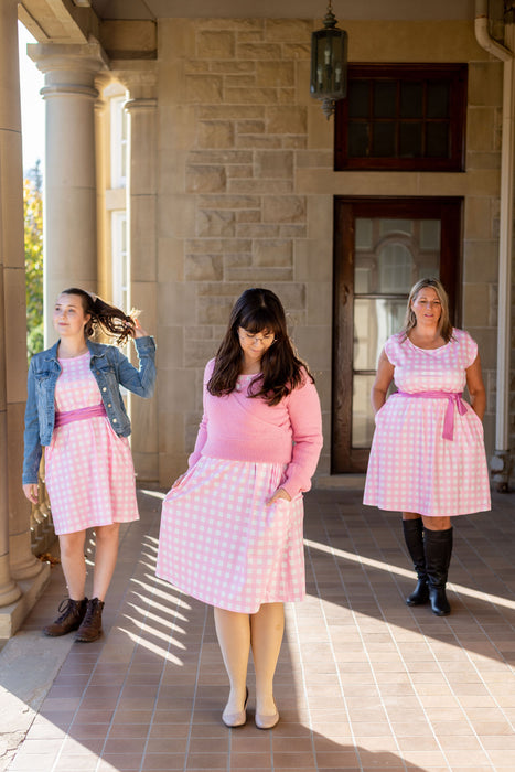 Pink Gingham Tie Wrap Dress with Pockets