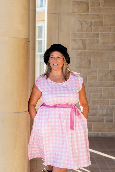 Pink Gingham Tie Wrap Dress with Pockets