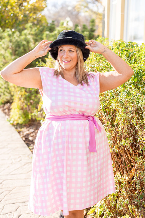 Pink Gingham Tie Wrap Dress with Pockets