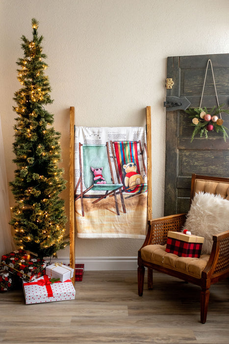 Poohs Beach Day Large Sherpa Blanket