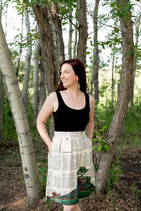 The Shire on Book Pages Skirt with Pockets