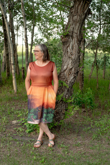 Jurassic Sunset Tie Wrap Dress