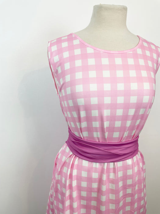 Pink Gingham Tie Wrap Dress with Pockets