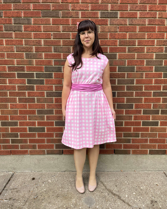 Pink Gingham Tie Wrap Dress with Pockets