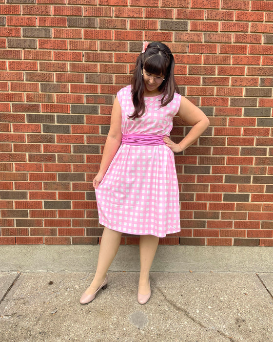 Pink Gingham Tie Wrap Dress with Pockets