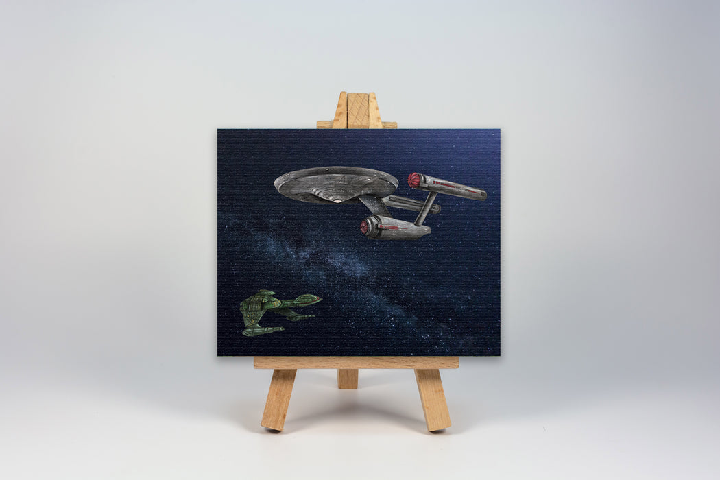 Mini Canvas Print of The Enterprise versus The Bird of Prey