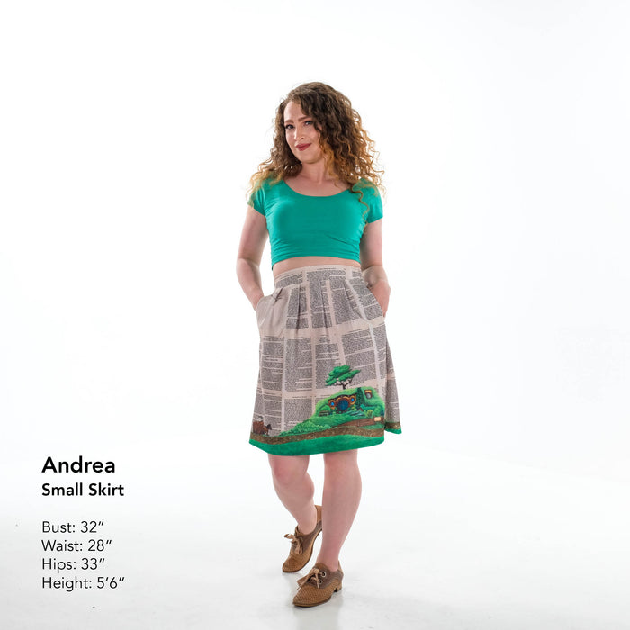 The Shire on Book Pages Skirt with Pockets
