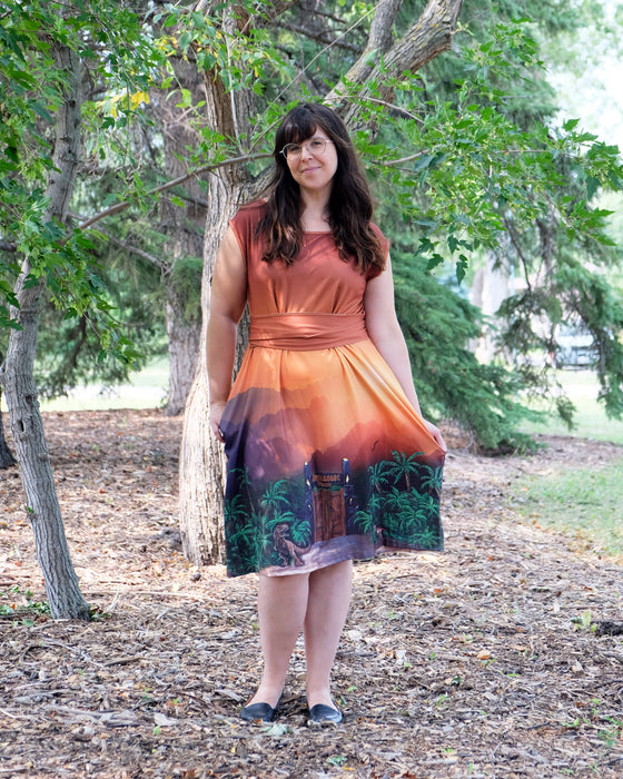 Jurassic Sunset Tie Wrap Dress with Pockets