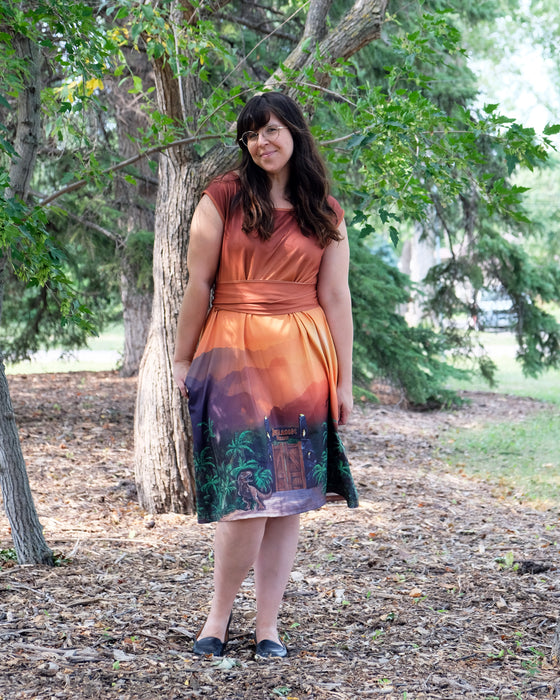 Jurassic Sunset Tie Wrap Dress with Pockets