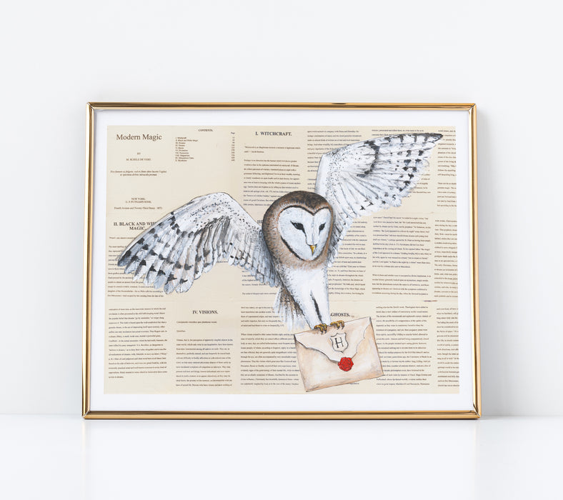 11" x 14" Paper Print of Owl Post with a Letter