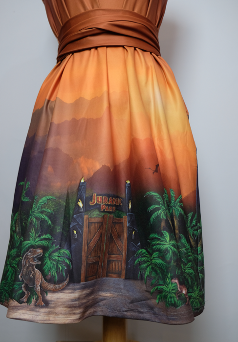 Jurassic Sunset Tie Wrap Dress with Pockets