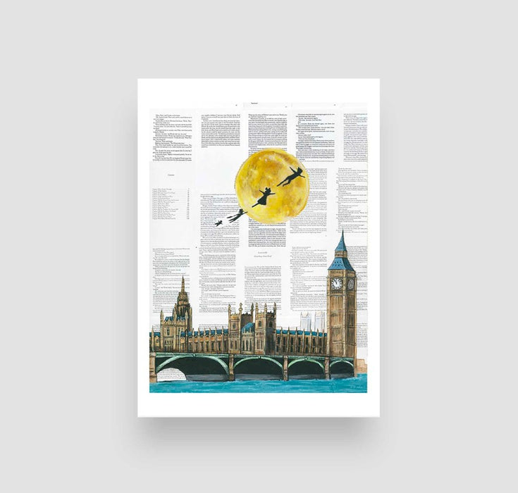 5" x 7" Paper print of Peter Pan flying over London