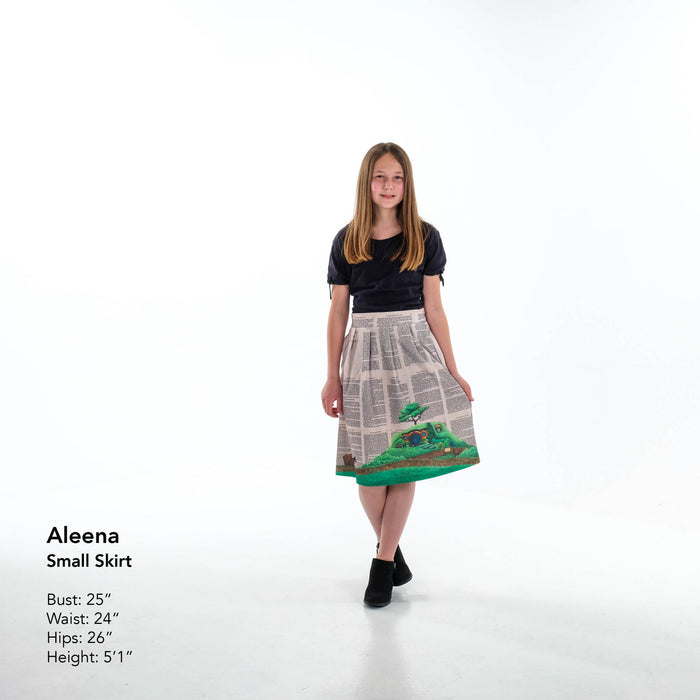 The Shire on Book Pages Skirt with Pockets